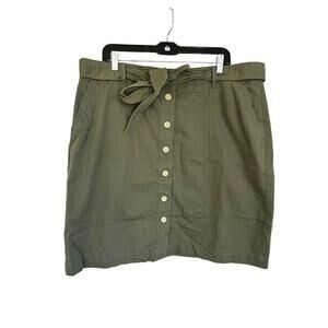 Talbots Button Tie Belt A-Line Chino Skirt Plus Size 16W Pockets Green Preppy